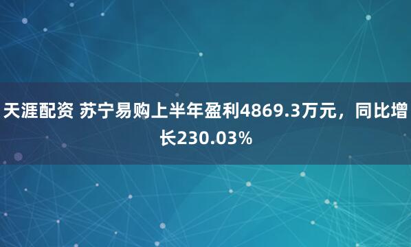 天涯配资 苏宁易购上半年盈利4869.3万元，同比增长230.03%